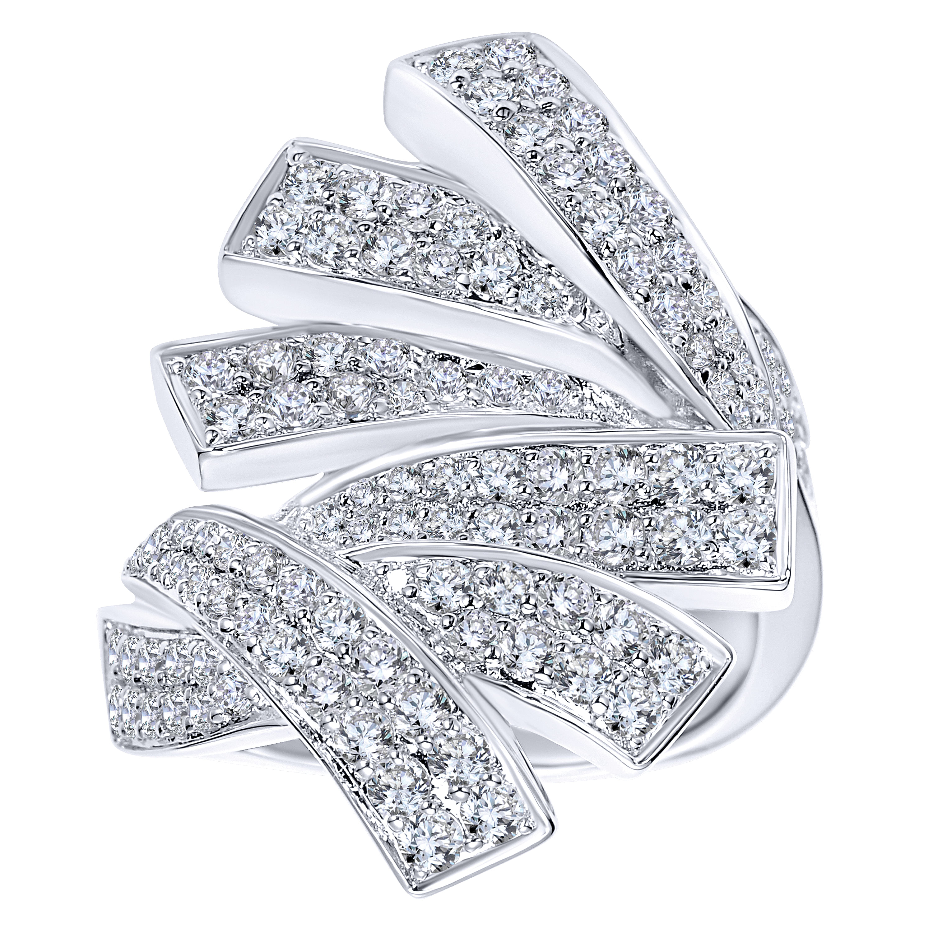 18K White Gold Multi Row Diamond Pavé Abstract Ring
