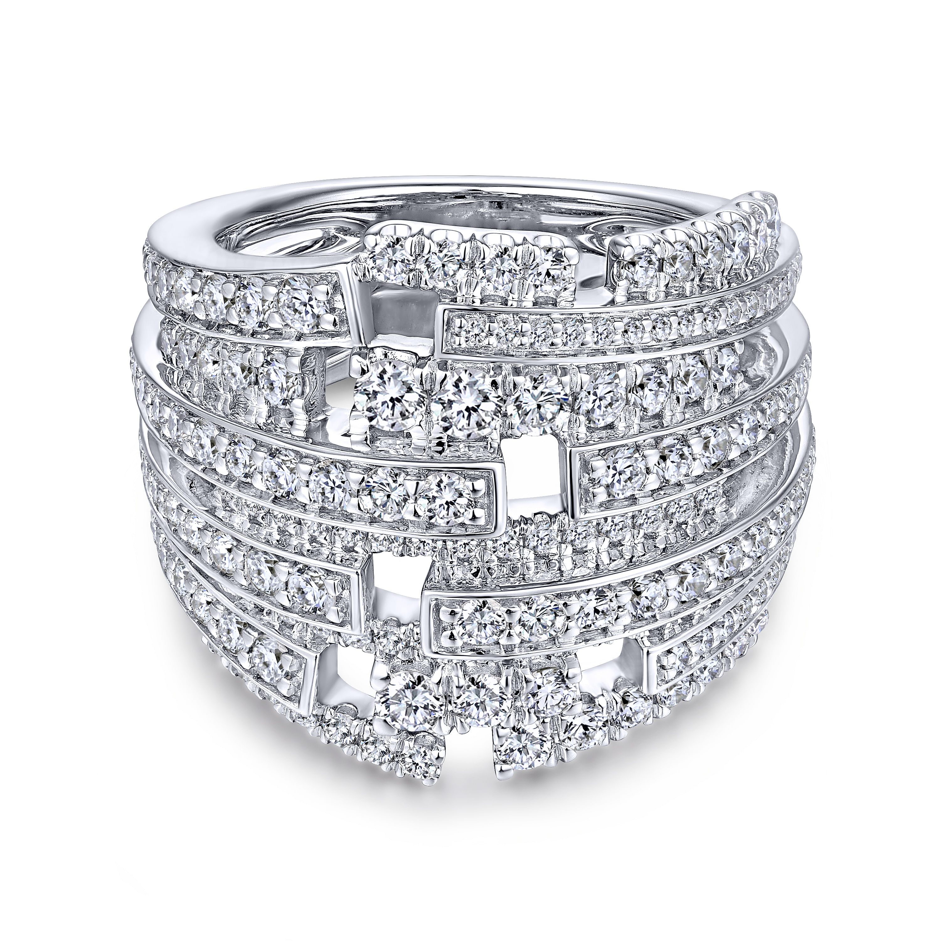 18K White Gold Multi Row Diamond Statement Ring