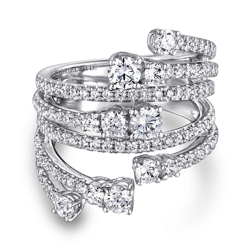 18K White Gold Multi Row Diamond Statement Ring