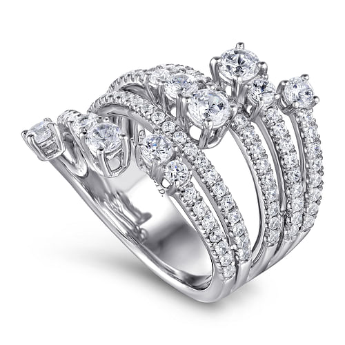 18K White Gold Multi Row Diamond Statement Ring