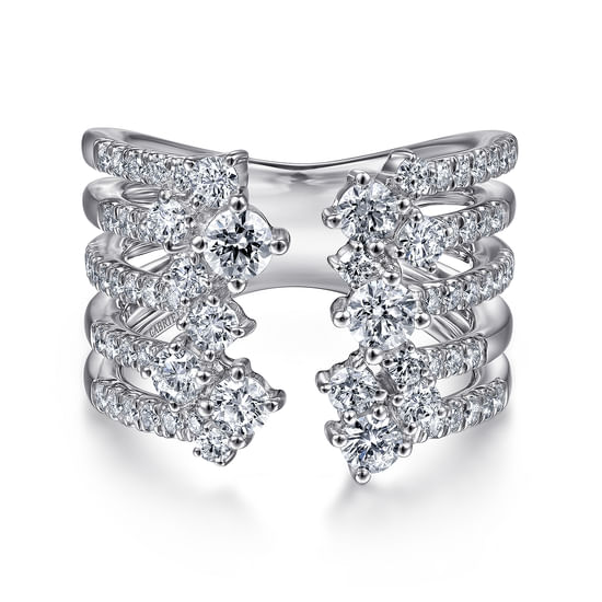 Gabriel - 18K White Gold Multi Row Diamond Statement Ring