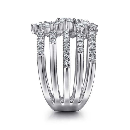 18K White Gold Multi Row Diamond Statement Ring angle 4 18K White Gold Multi Row Diamond Statement Ring angle 4