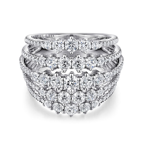 18K White Gold Multi Row Diamond Station Ring