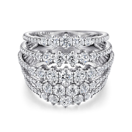 Gabriel - 18K White Gold Multi Row Diamond Station Ring