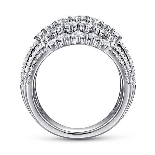 18K White Gold Multi Row Diamond Station Ring