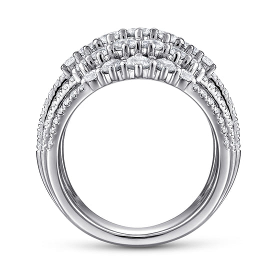 18K White Gold Multi Row Diamond Station Ring angle 2 18K White Gold Multi Row Diamond Station Ring angle 2