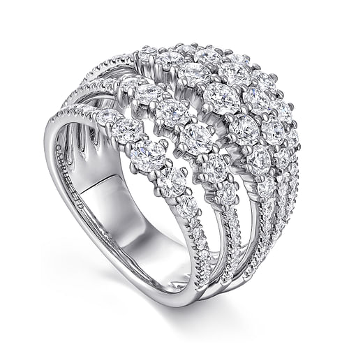 18K White Gold Multi Row Diamond Station Ring