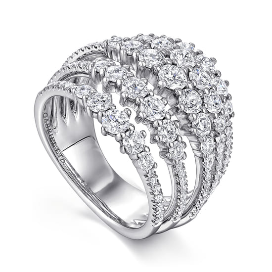 18K White Gold Multi Row Diamond Station Ring angle 3 18K White Gold Multi Row Diamond Station Ring angle 3