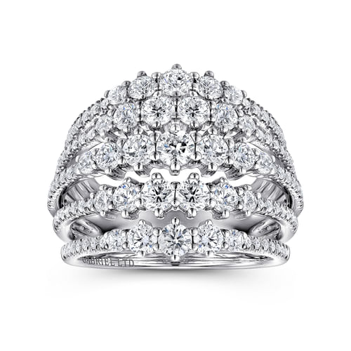 18K White Gold Multi Row Diamond Station Ring