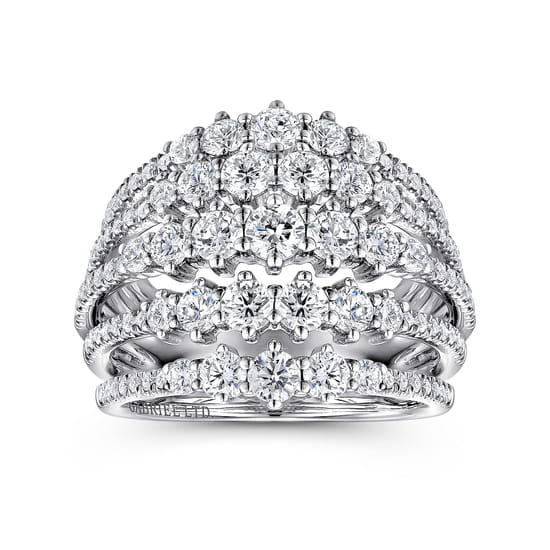 18K White Gold Multi Row Diamond Station Ring angle 4 18K White Gold Multi Row Diamond Station Ring angle 4