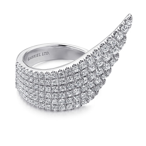 18K White Gold Multi Row Diamond Wing Statement Ring