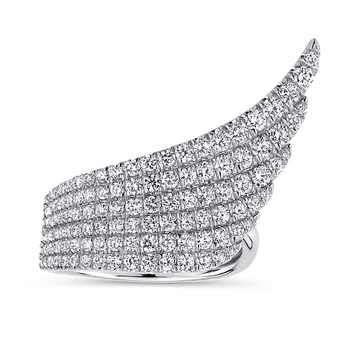 18K White Gold Multi Row Diamond Wing Statement Ring