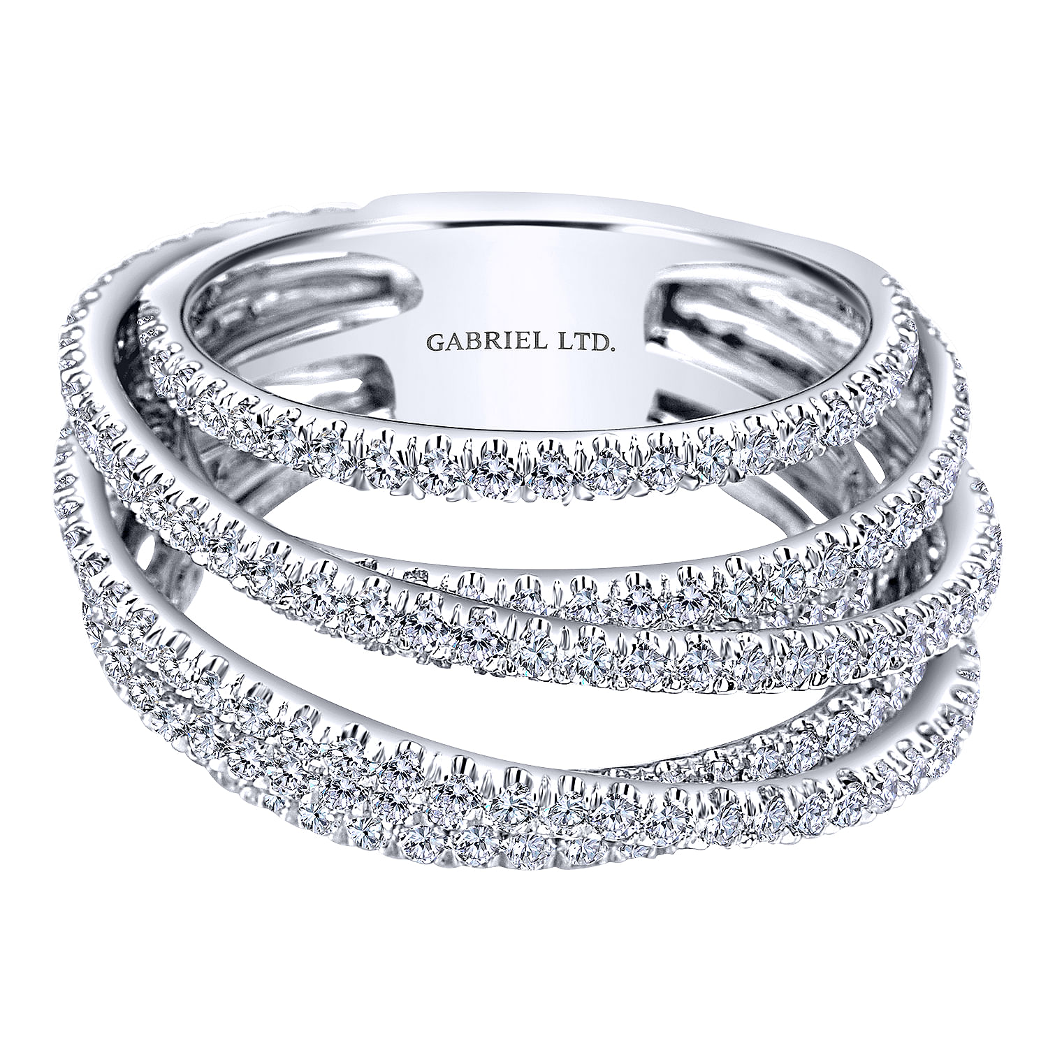 Gabriel - 18K White Gold Multi Row Intersecting Diamond Ring
