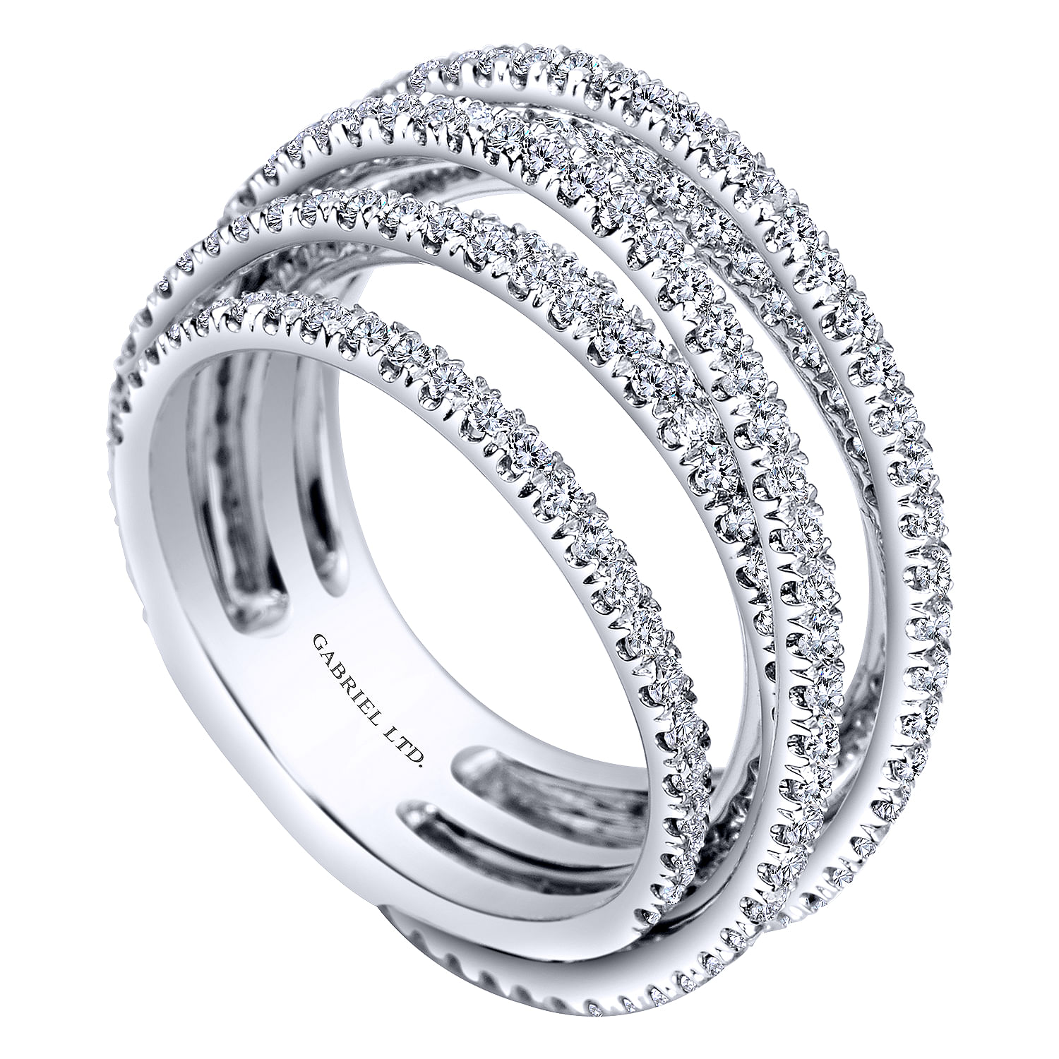 18K White Gold Multi Row Intersecting Diamond Ring