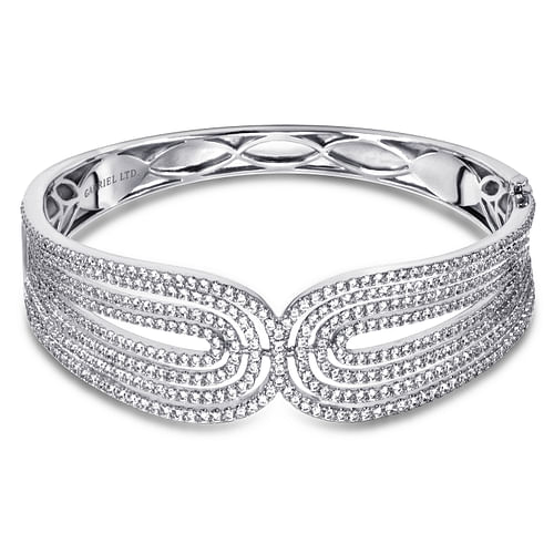 18K White Gold Multi Row Textured Diamond Bangle