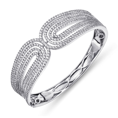 18K White Gold Multi Row Textured Diamond Bangle