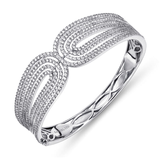 18K White Gold Multi Row Textured Diamond Bangle angle 2