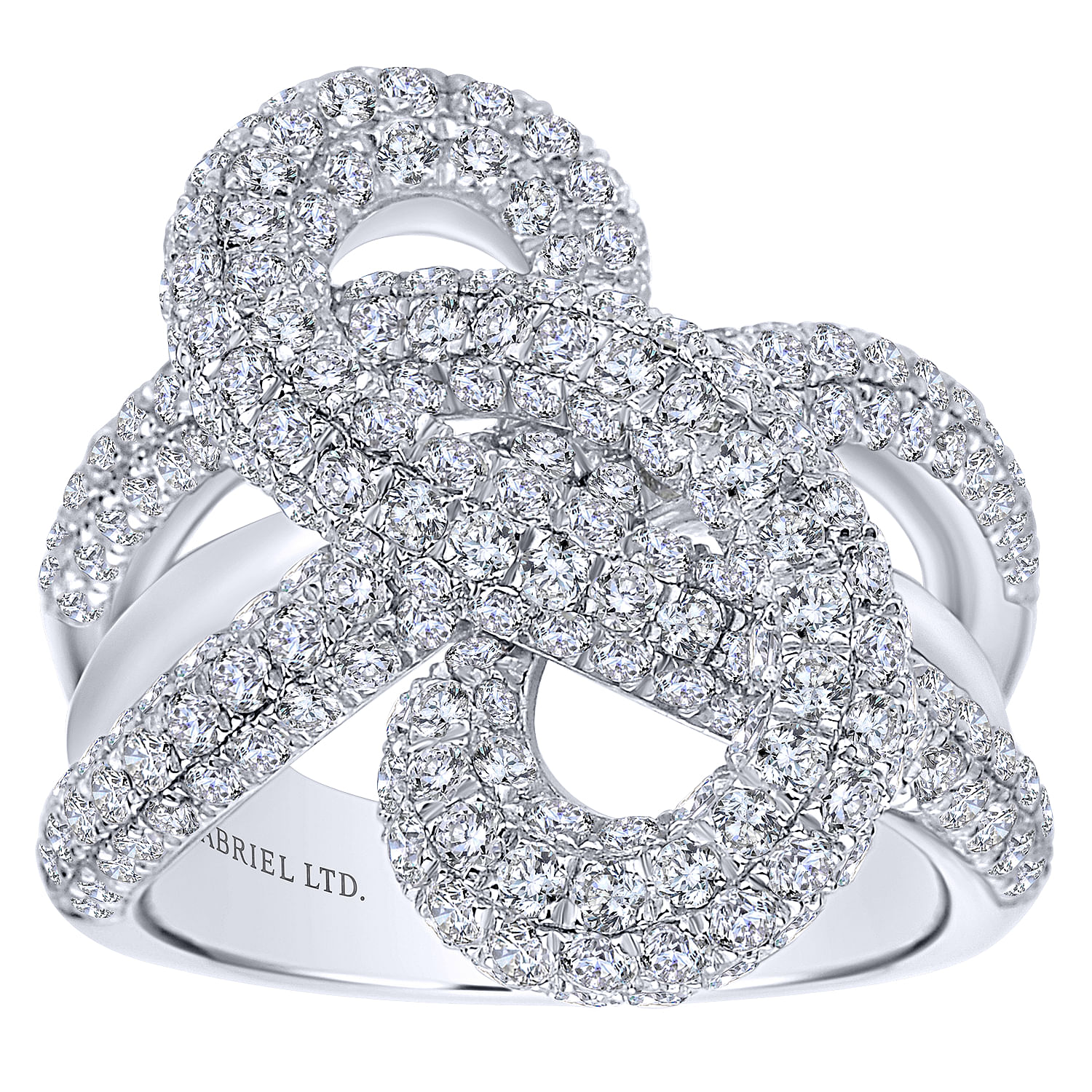18K White Gold Multi Row Twisted Diamond Knot Ring