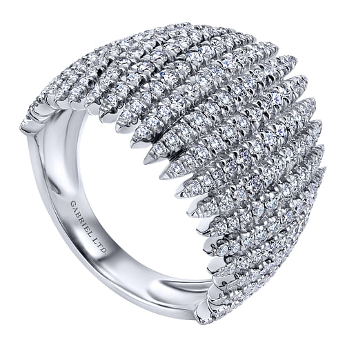 18K White Gold Multi Spike Diamond Wide Band Ring