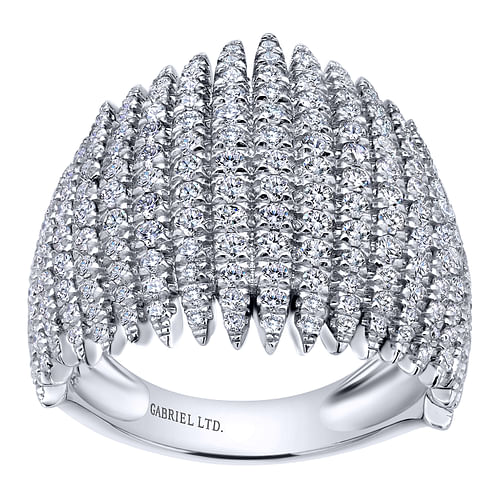 18K White Gold Multi Spike Diamond Wide Band Ring