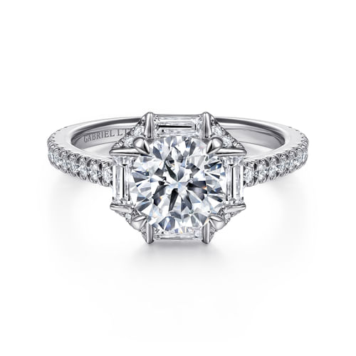 18K White Gold Octagonal Halo Round Diamond Engagement Ring