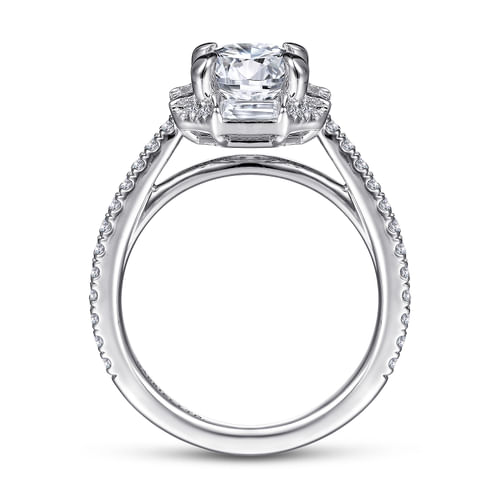 18K White Gold Octagonal Halo Round Diamond Engagement Ring