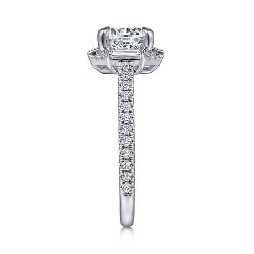 18K White Gold Octagonal Halo Round Diamond Engagement Ring