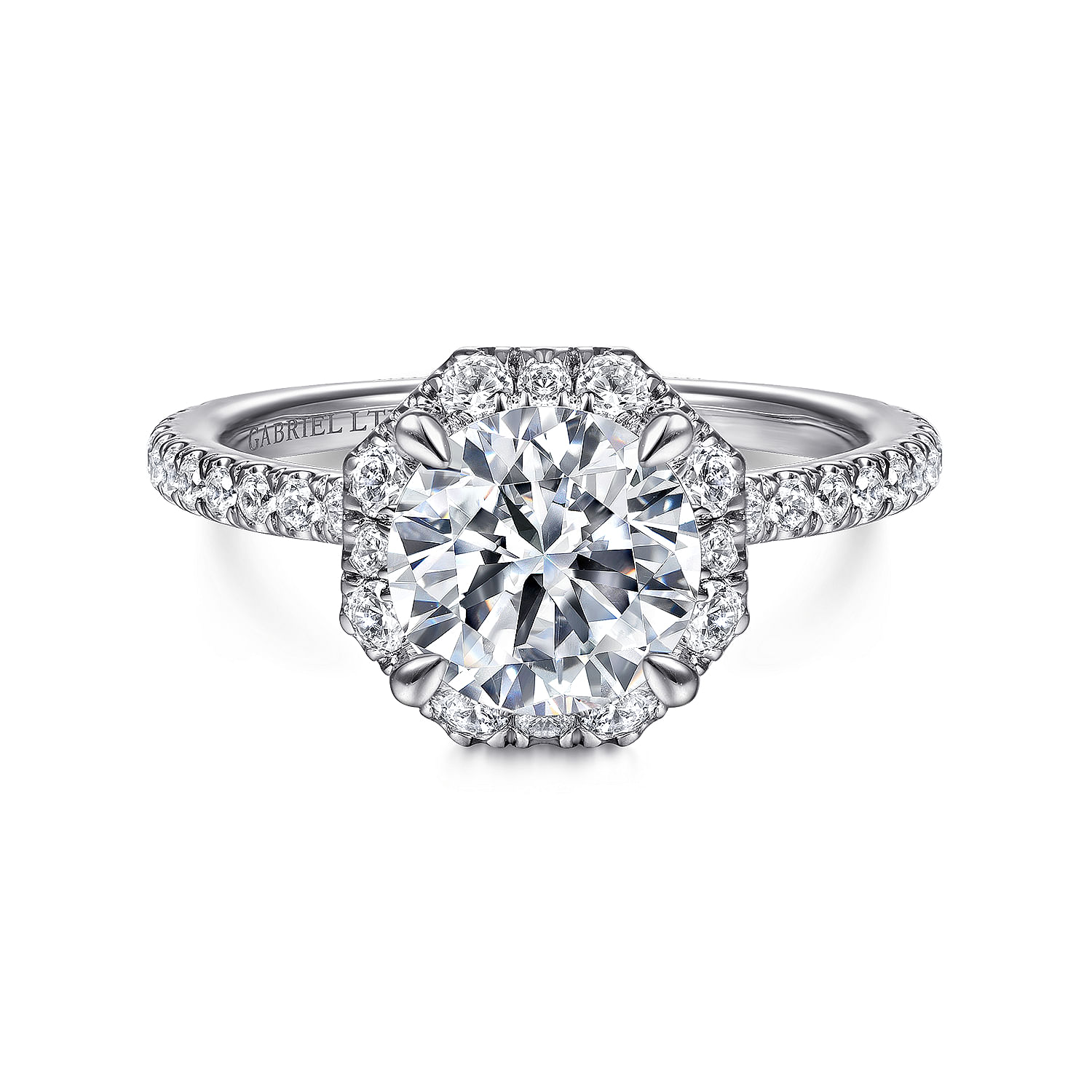 Gabriel - 18K White Gold Octagonal Halo Round Diamond Engagement Ring