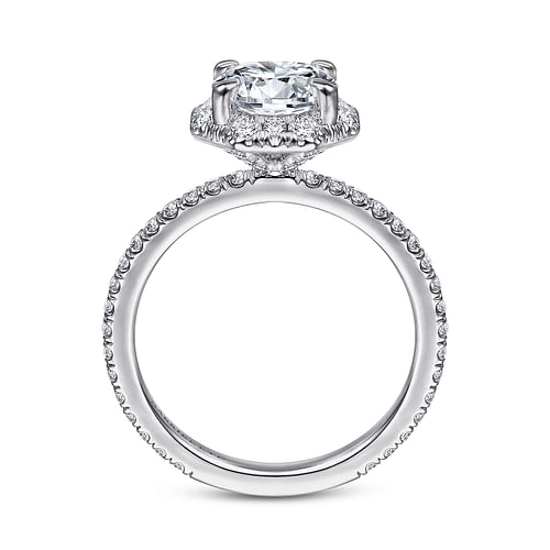 18K White Gold Octagonal Halo Round Diamond Engagement Ring