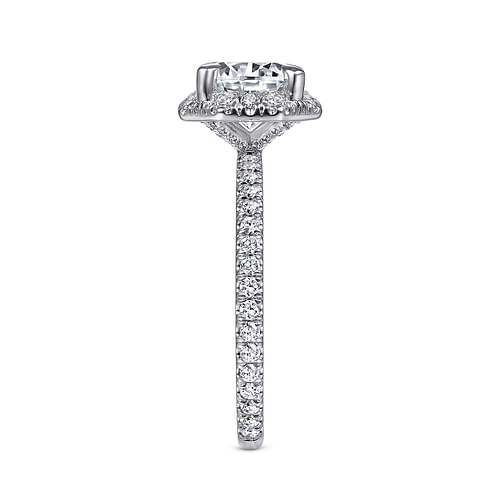 18K White Gold Octagonal Halo Round Diamond Engagement Ring