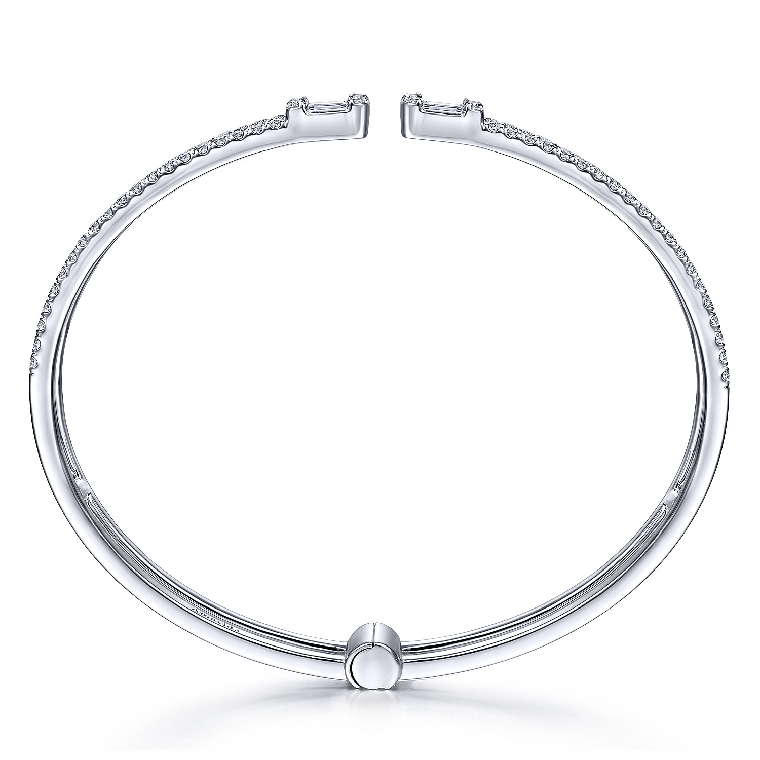 18K White Gold Open Cuff Bracelet with Baguette and Round Diamonds