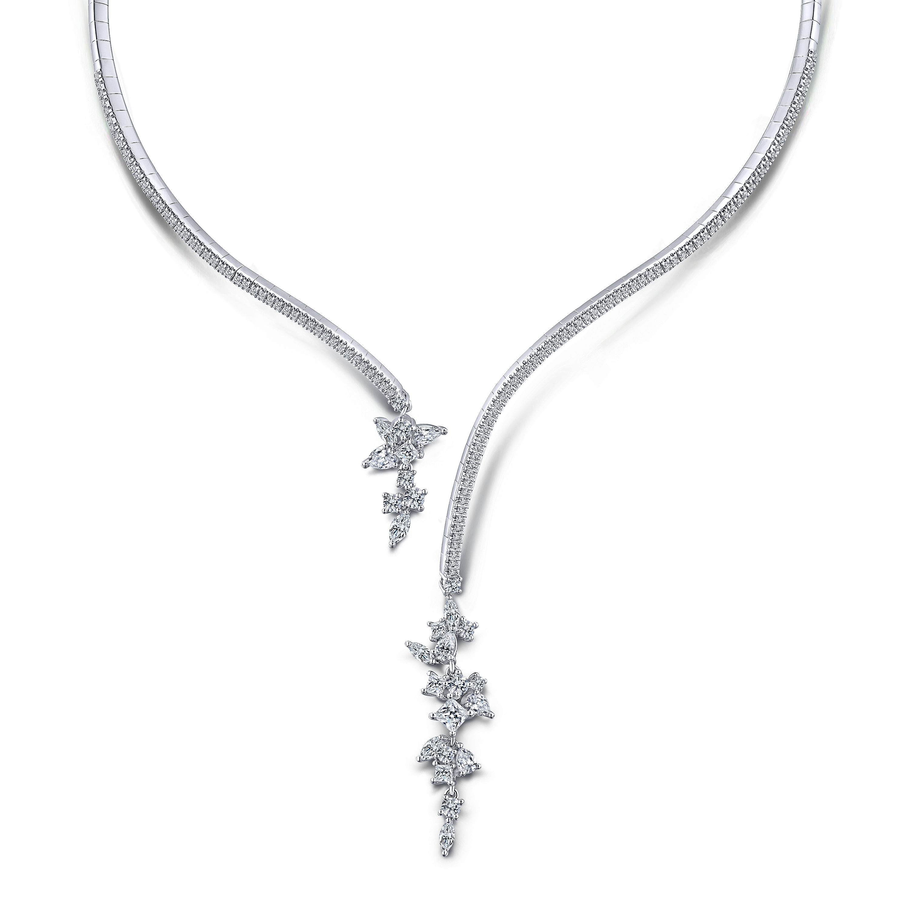 18K White Gold Open Diamond Cluster Collar Necklace
