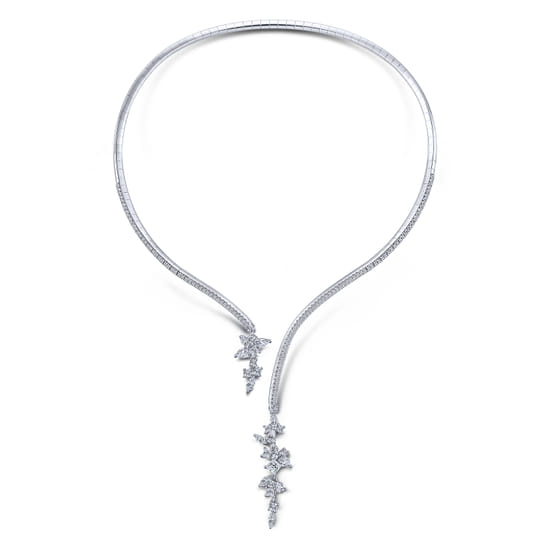 18K White Gold Open Diamond Cluster Collar Necklace angle 2