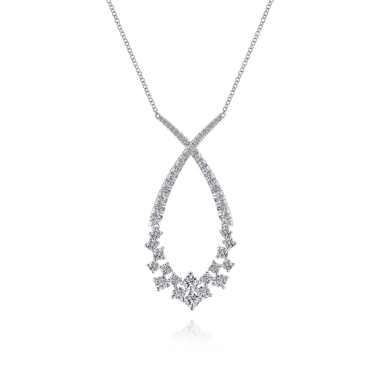 Gabriel - 18K White Gold Open Diamond Cluster Teardrop Pendant Necklace