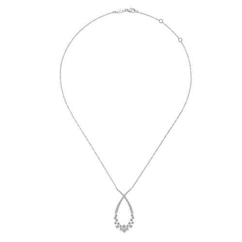 18K White Gold Open Diamond Cluster Teardrop Pendant Necklace
