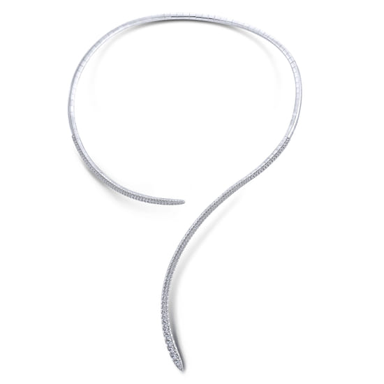 18K White Gold Open Diamond Collar Necklace angle 2