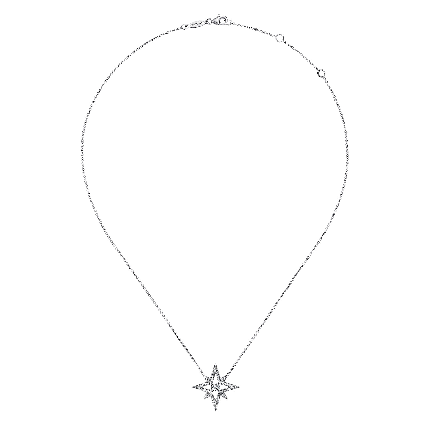 18K White Gold Open Diamond Star Pendant Necklace