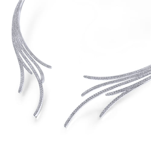 18K White Gold Open Multi Row Diamond Statement Necklace