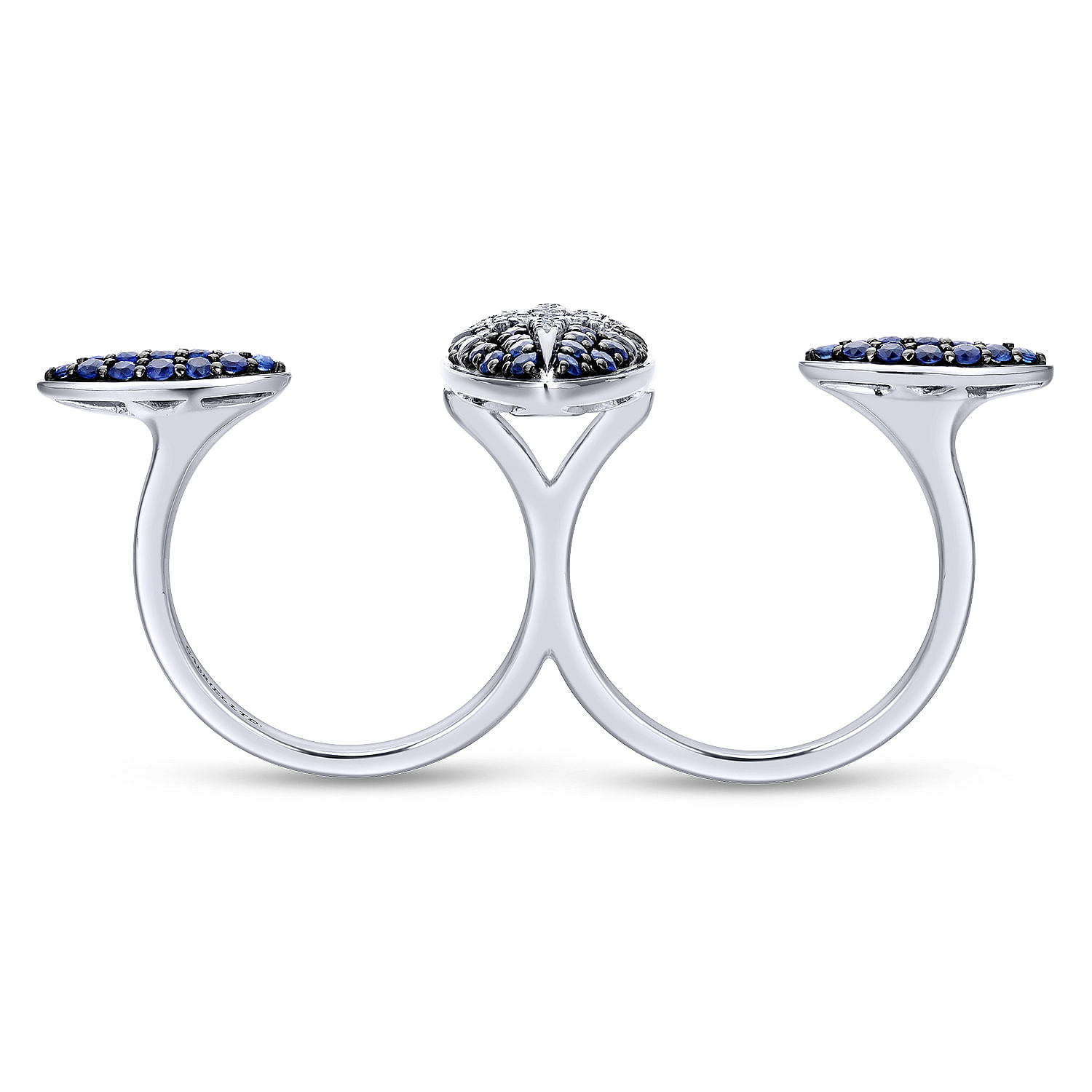 18K White Gold Open Sapphire and Diamond Double Finger Star Ring