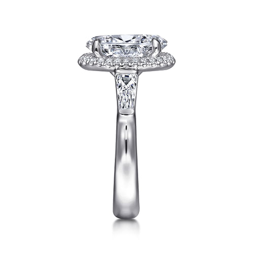 18K White Gold Oval Cut Three Stone Halo Diamond Engagement Ring