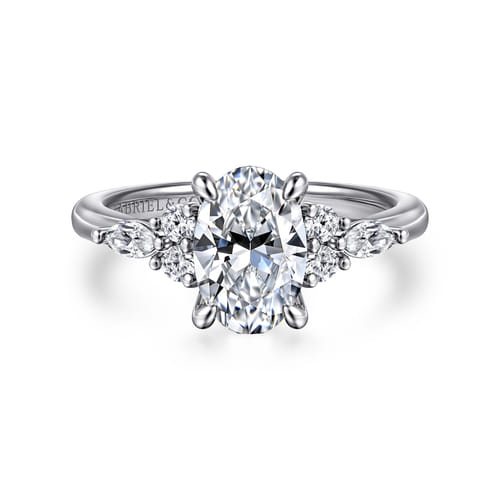 18K White Gold Oval Diamond Cluster Engagement Ring