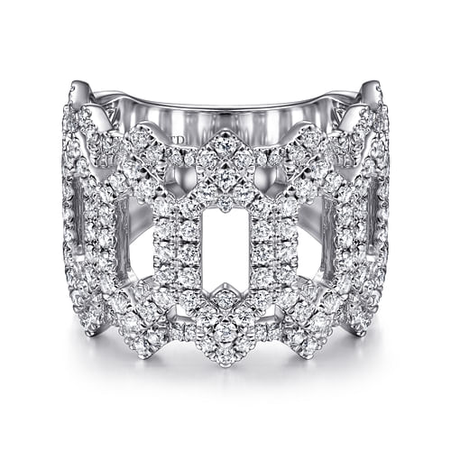 18K White Gold Oval Diamond Cutout Stations Statement Ring