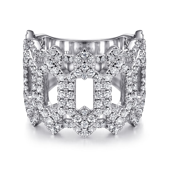 Gabriel - 18K White Gold Oval Diamond Cutout Stations Statement Ring