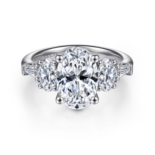 18K White Gold Oval Five Stone Diamond Engagement Ring
