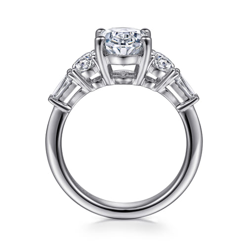 18K White Gold Oval Five Stone Diamond Engagement Ring