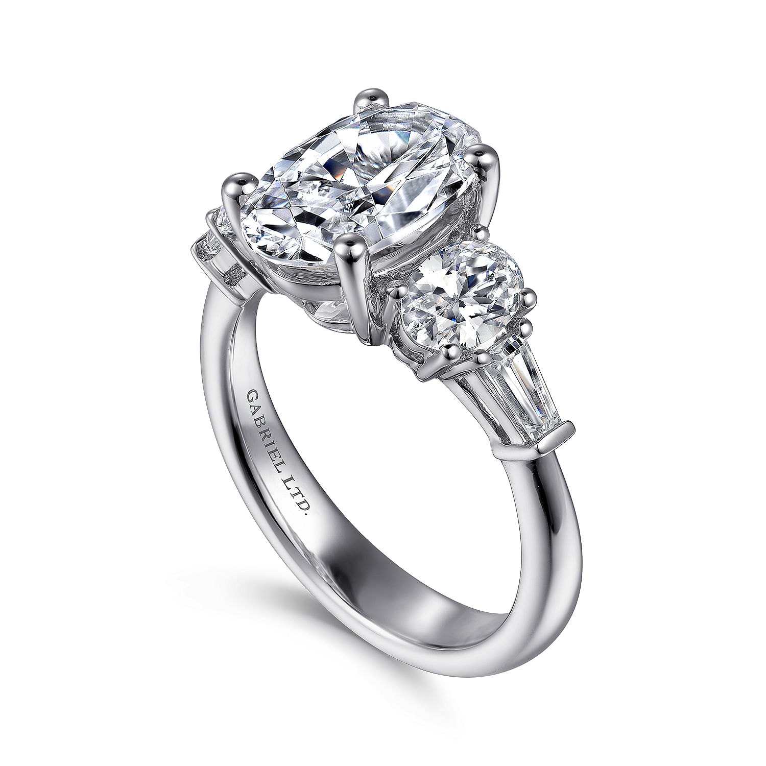 18K White Gold Oval Five Stone Diamond Engagement Ring