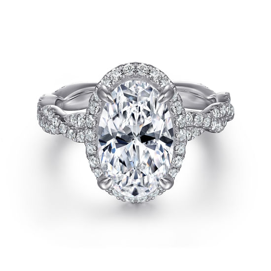Gabriel - 18K White Gold Oval Halo Twisted Diamond Engagement Ring