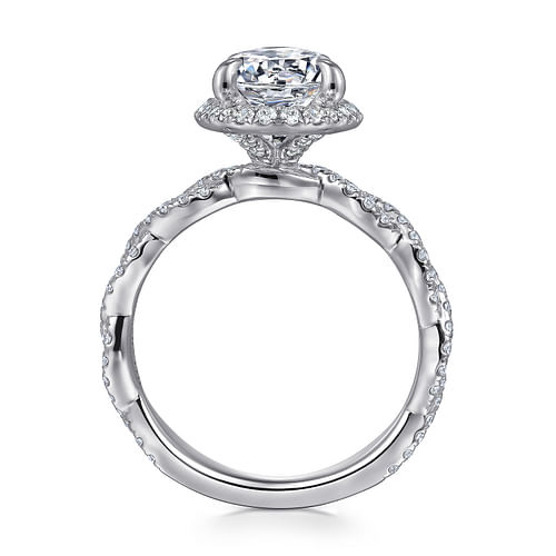 18K White Gold Oval Halo Twisted Diamond Engagement Ring