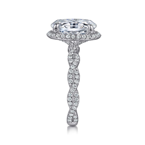 18K White Gold Oval Halo Twisted Diamond Engagement Ring
