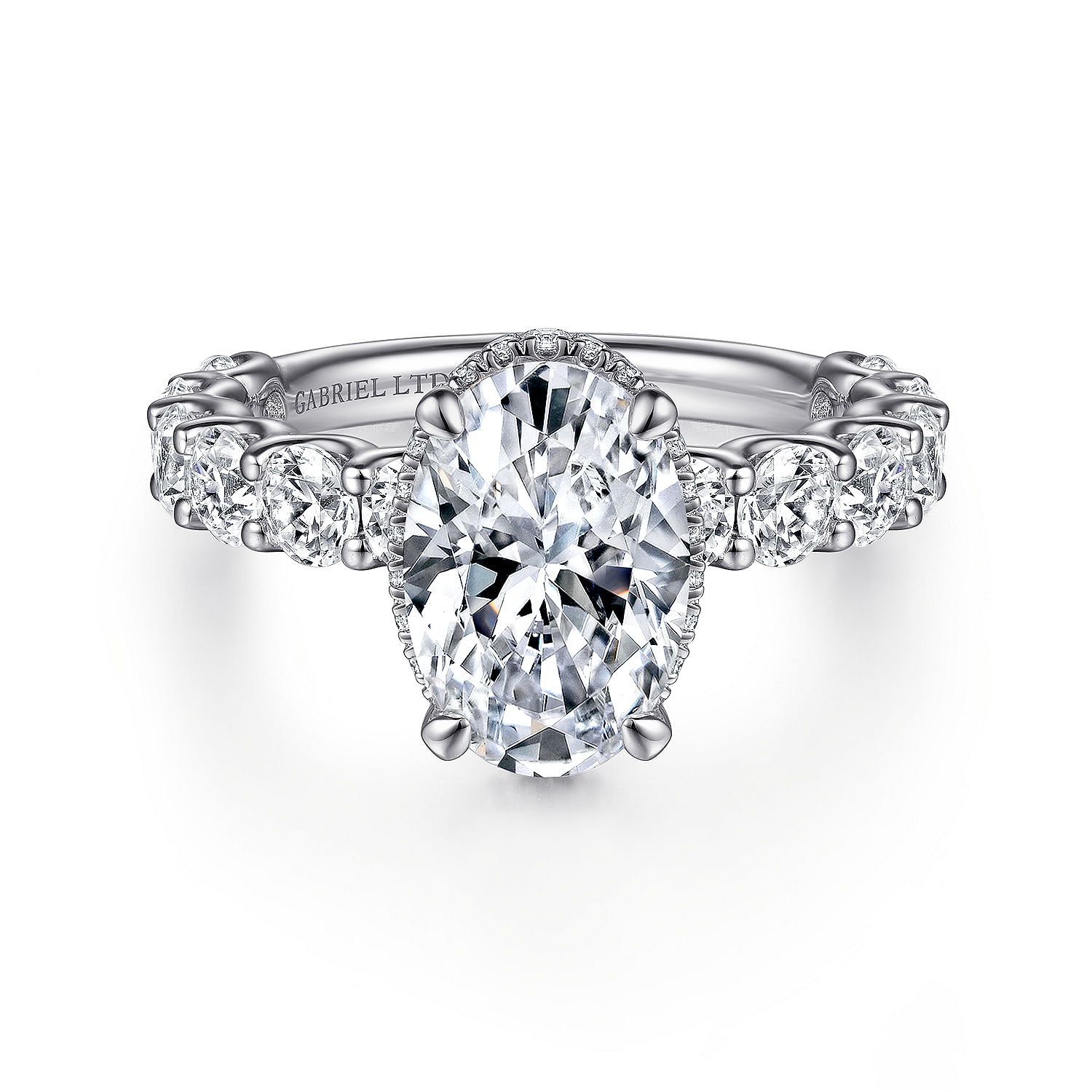 Gabriel - 18K White Gold Oval Hidden Halo Diamond Engagement Ring